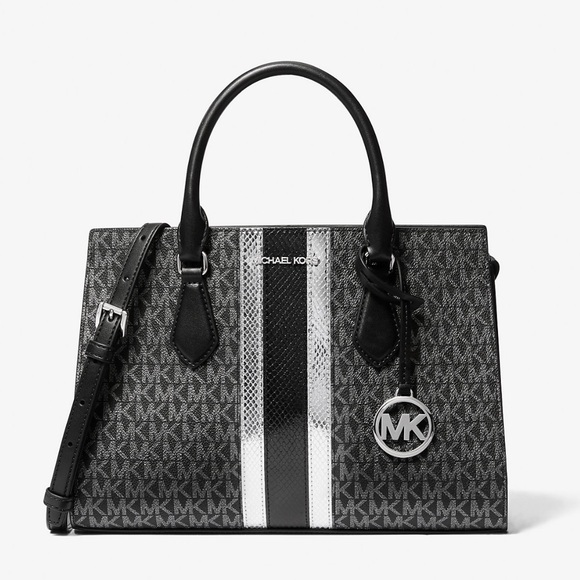 NWT MICHAEL MICHAEL KORS Sheila Medium Signature Logo and Metallic Satchel - Picture 5 of 6